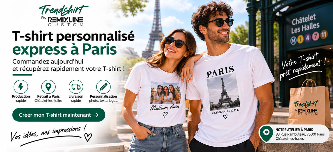 T-shirt personnalisé express à Paris : commandez aujourd'hui et récupérez rapidement votre T-shirt